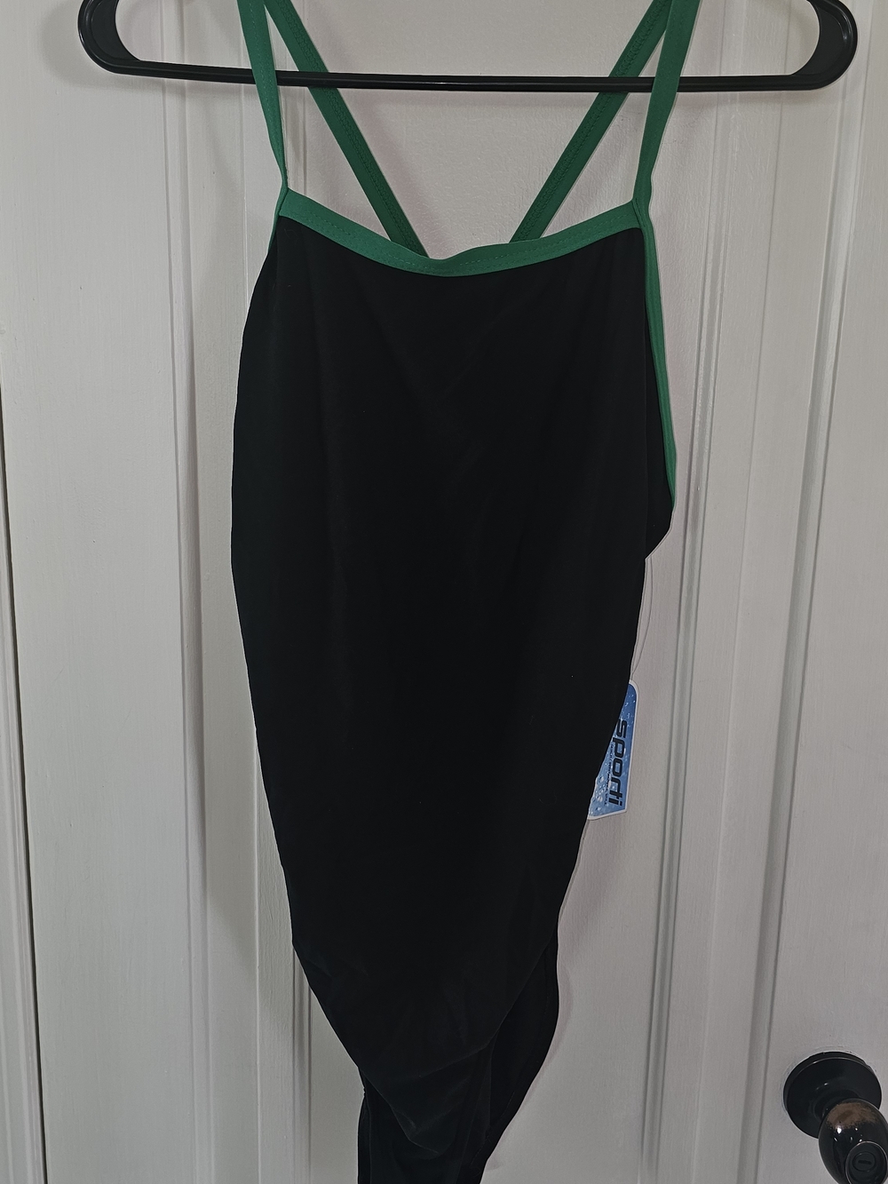 Women’s Black One-Piece Swimsuit with Green Trim